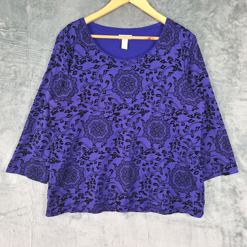 Vintage Chicos Top 2 US Large Purple Floral Velvet‎ Burnout Whimsigoth Blouse